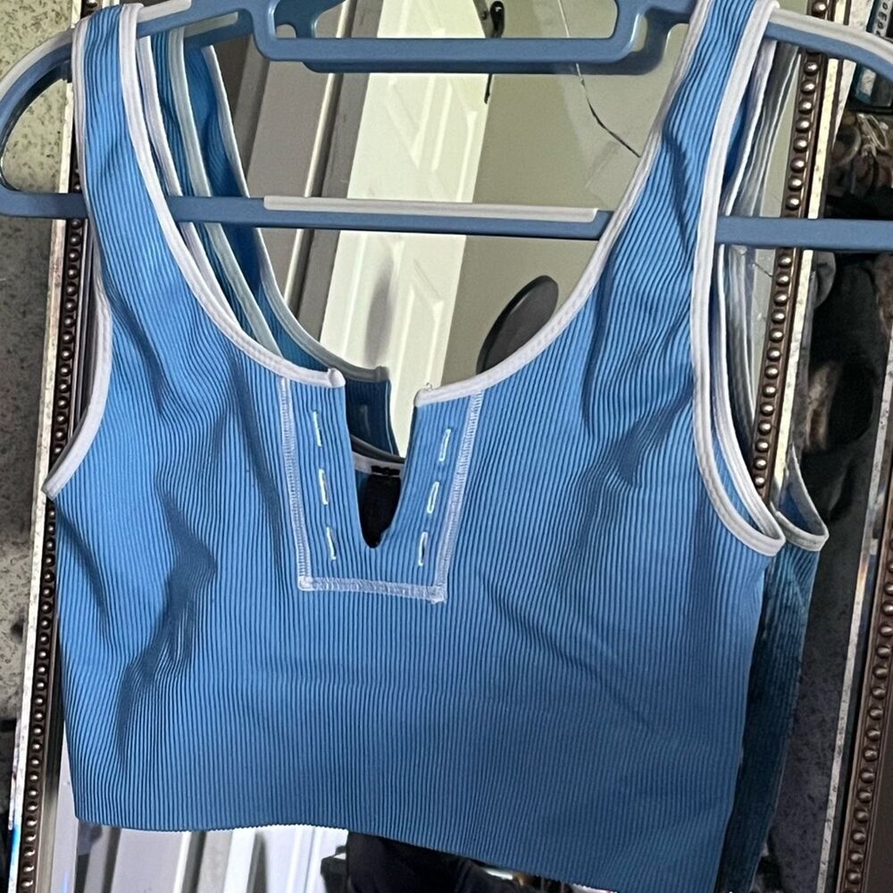 Urban Outfitters Out From Under Blue Cut Out Crop Tank Top size large bra top